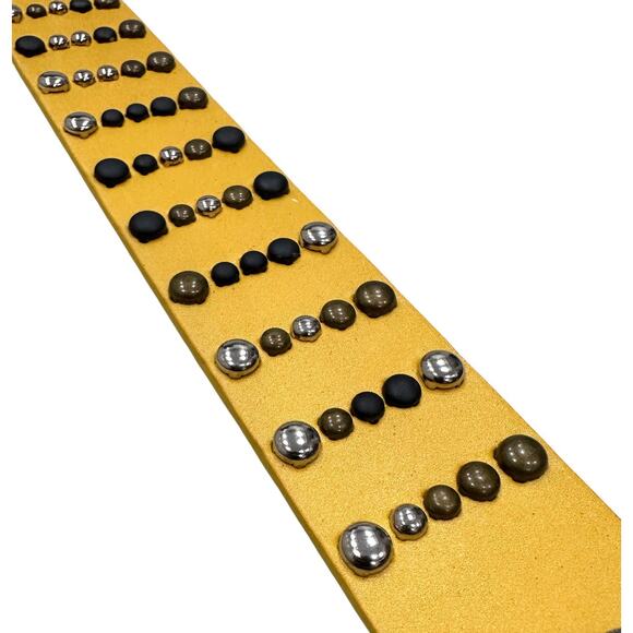 Ed Hardy Men's Double Prong Panther Snake Print Yellow Belt With Rivet Studs - Picture 6 of 6